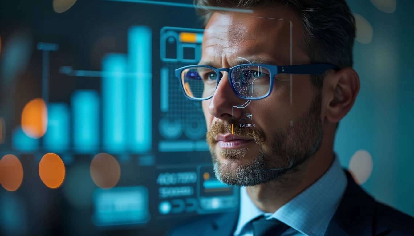 man looking at data on a CRM system displayed on the big screen